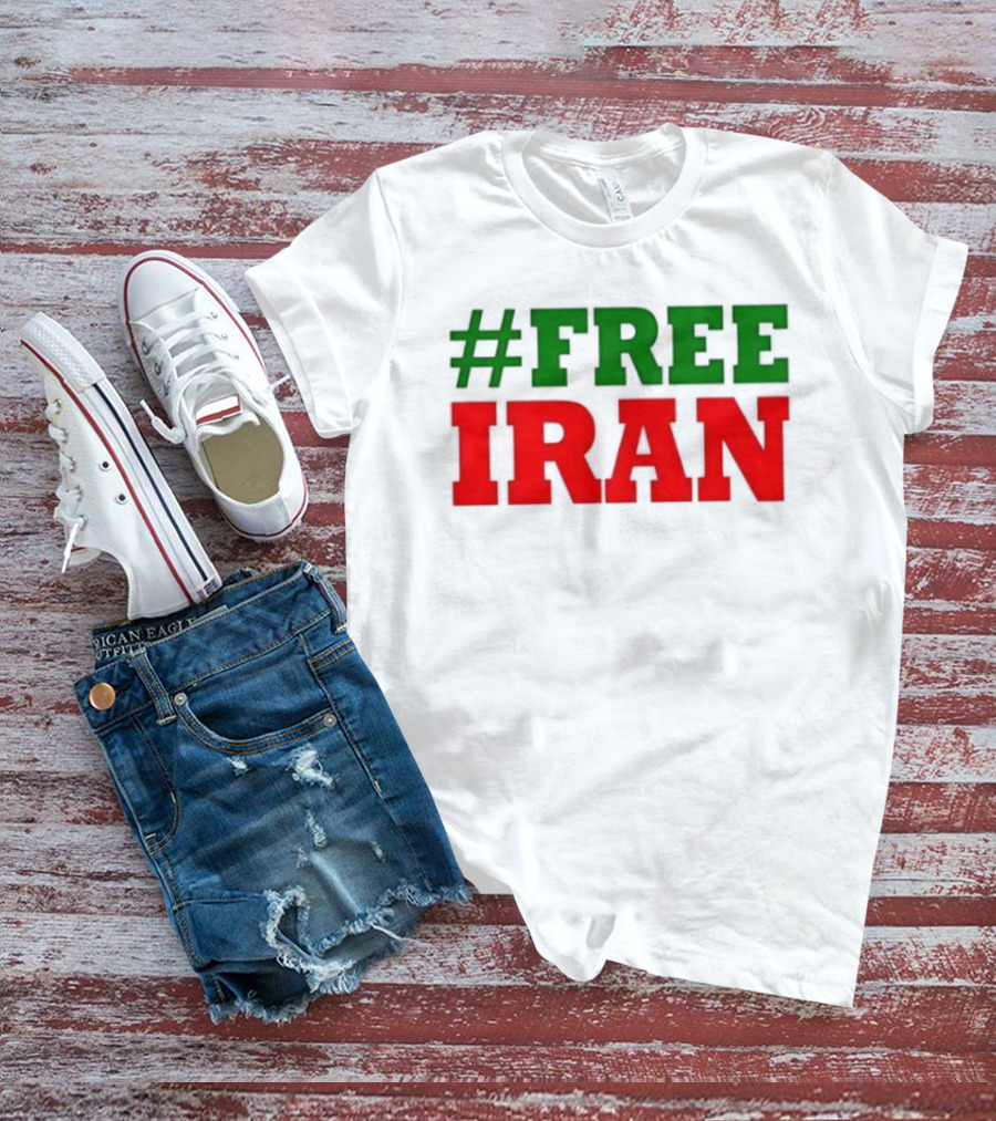#FREE IRAN Green Red Text Bold Message T-Shirt