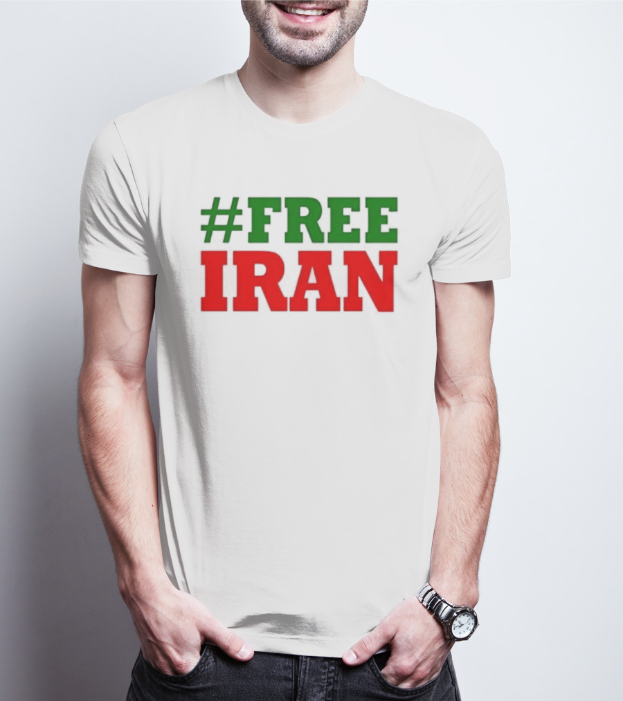 #FREE IRAN Green Red Text Bold Message T-Shirt