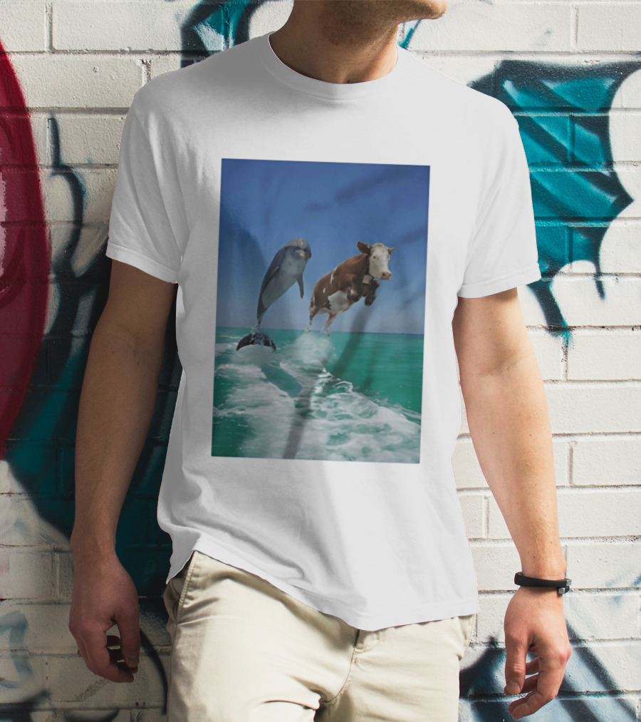 Cow And Dolphin Jumping Out Of Water Ocean Adventure T-Shirt
