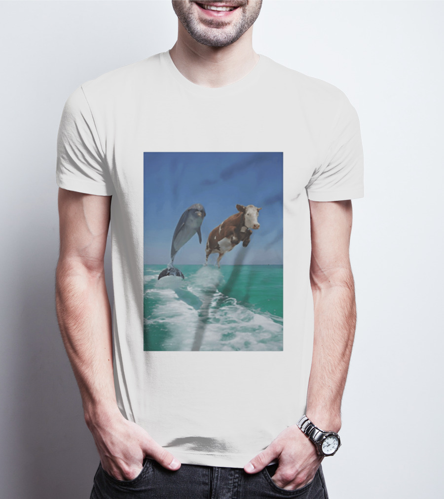 Cow And Dolphin Jumping Out Of Water Ocean Adventure T-Shirt
