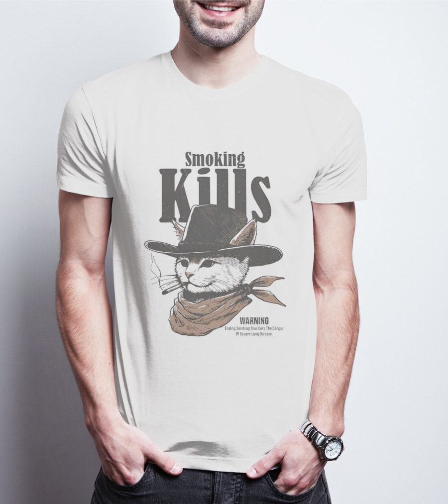 Cowboy Cat Smoking Kills Warning Smoking Kills Warning Ending Smoking Now Cuts The Danger T-Shirt