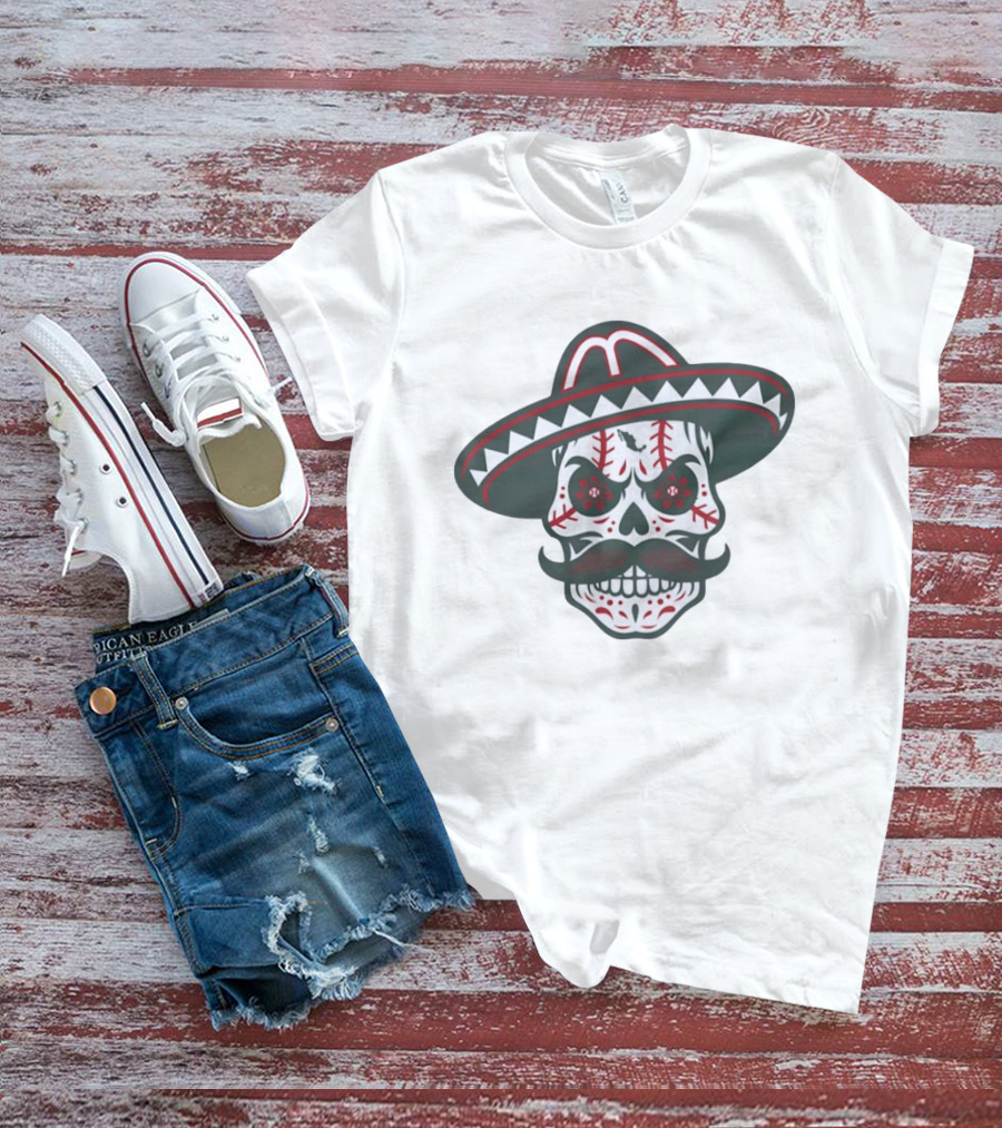 Skull Calaveras Mexico Sombrero Sugar Skull Baseball T-Shirt