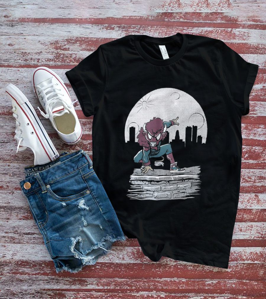 Bison Be A Hero Buffalo Bills Cityscape Dynamic Pose T-Shirt