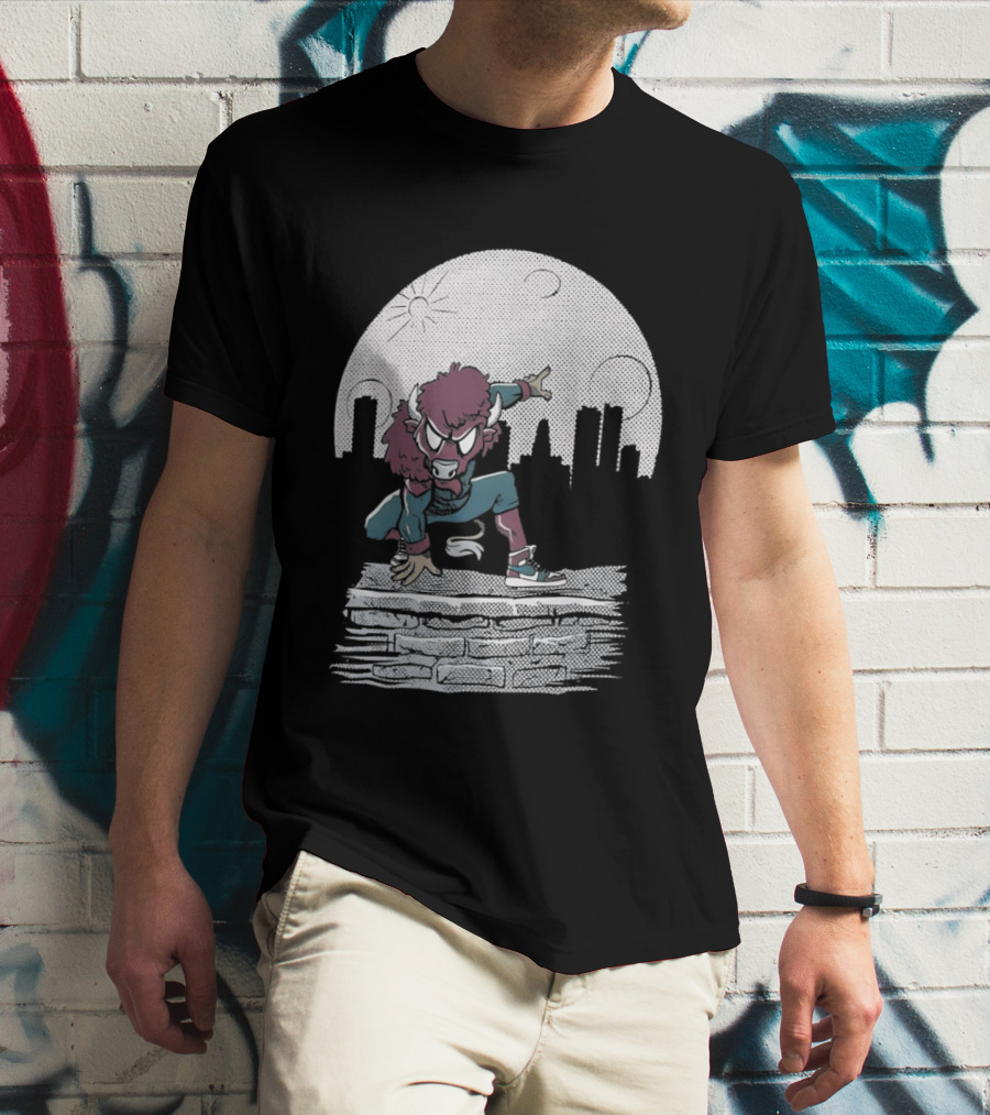 Bison Be A Hero Buffalo Bills Cityscape Dynamic Pose T-Shirt