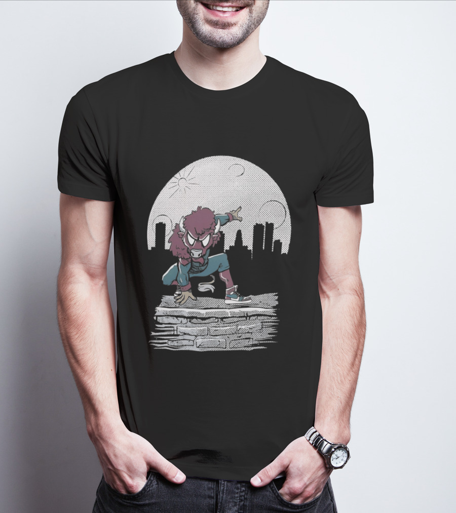 Bison Be A Hero Buffalo Bills Cityscape Dynamic Pose T-Shirt