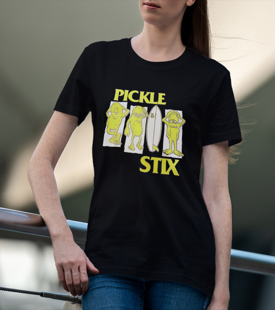 Pickle Stix Surfboard Vacation Characters T-Shirt
