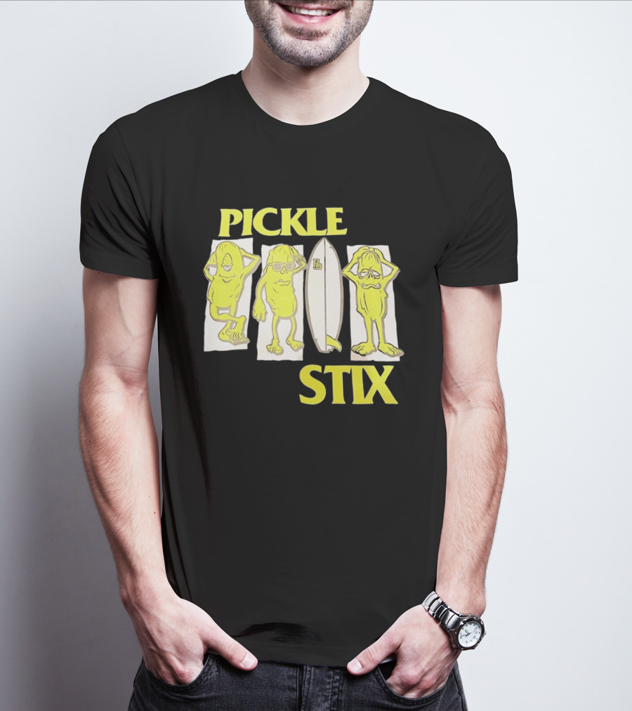 Pickle Stix Surfboard Vacation Characters T-Shirt