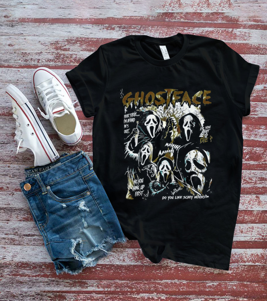Ghostface Scream Splatter Poor Steve I'm Afraid He's Out T-Shirt