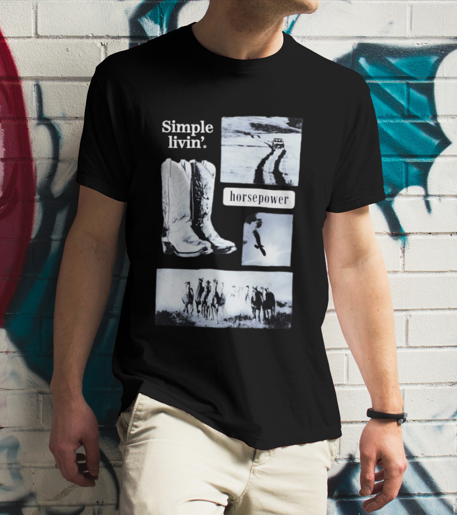 Country Roads Cowboy Boots Horsepower Rustic Horse Scene T-Shirt