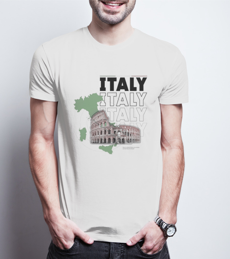 Italy Map And Colosseum Iconic Landmarks Text Heavy Exploration T-Shirt