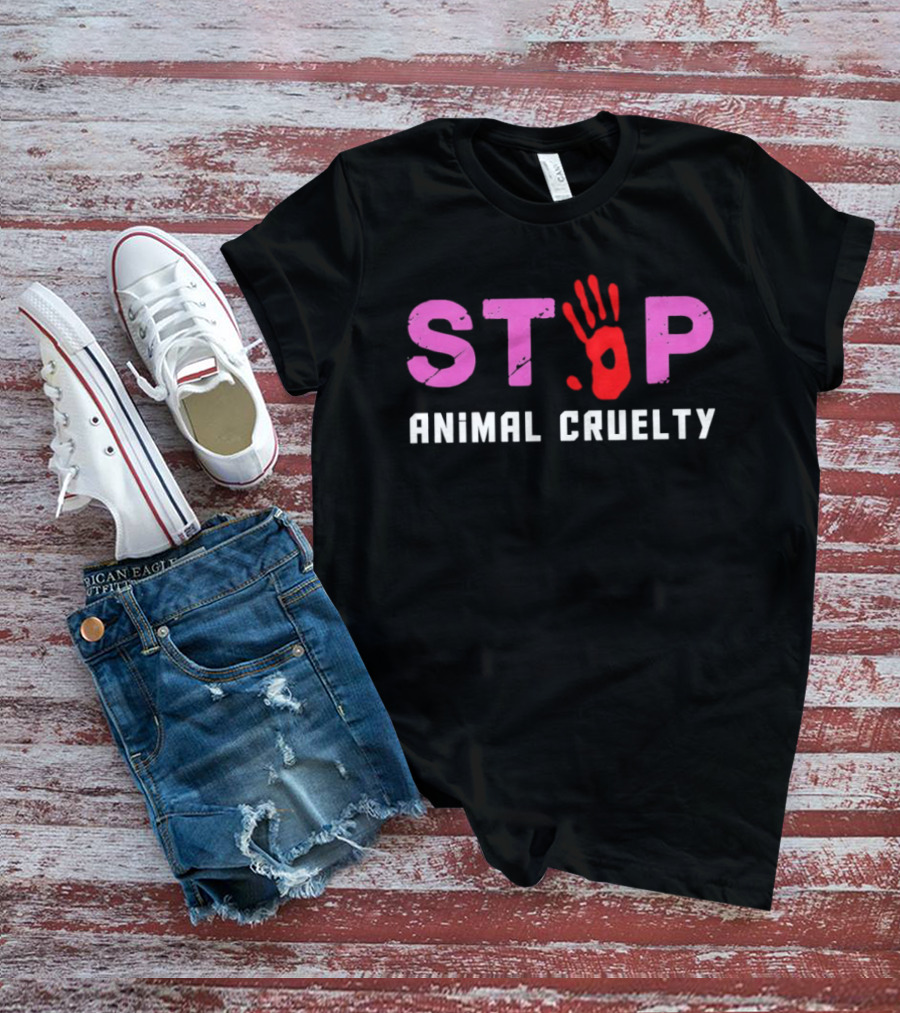 Stop Animal Cruelty Red Handprint Symbolic Message T-Shirt