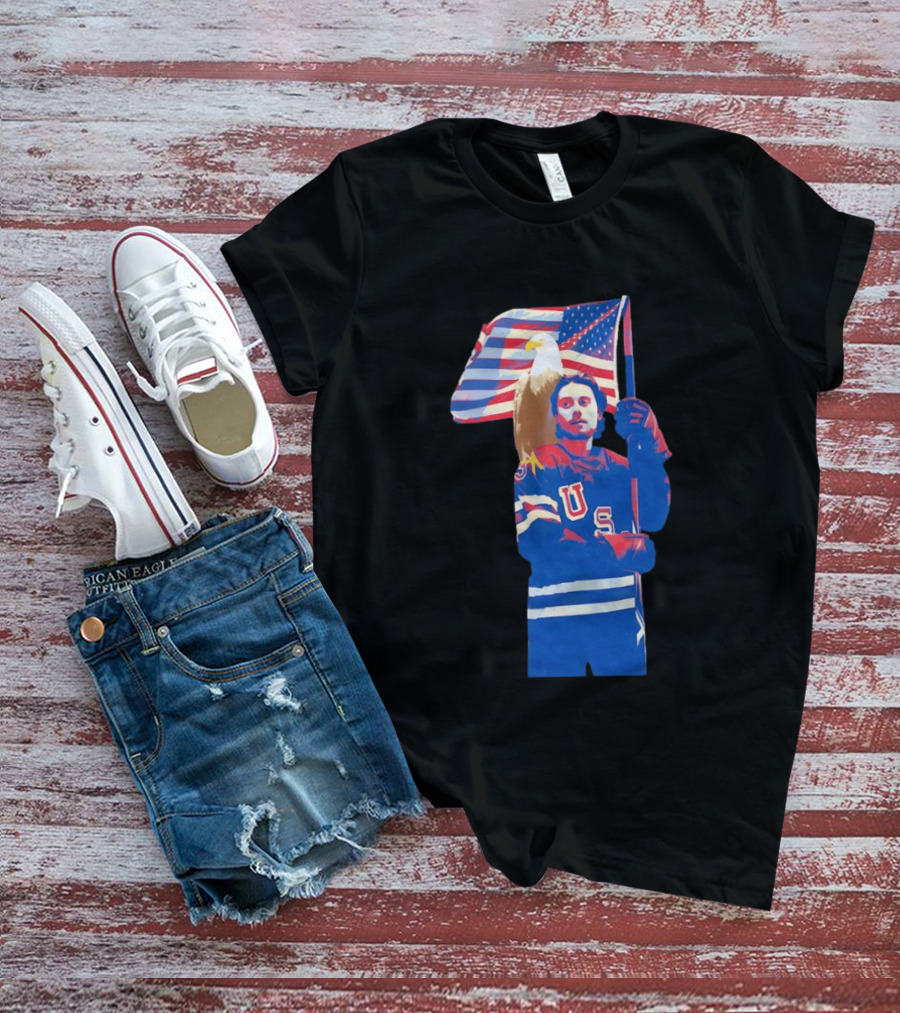 USA Hockey Jack Hughes American Flag Bald Eagle T-Shirt