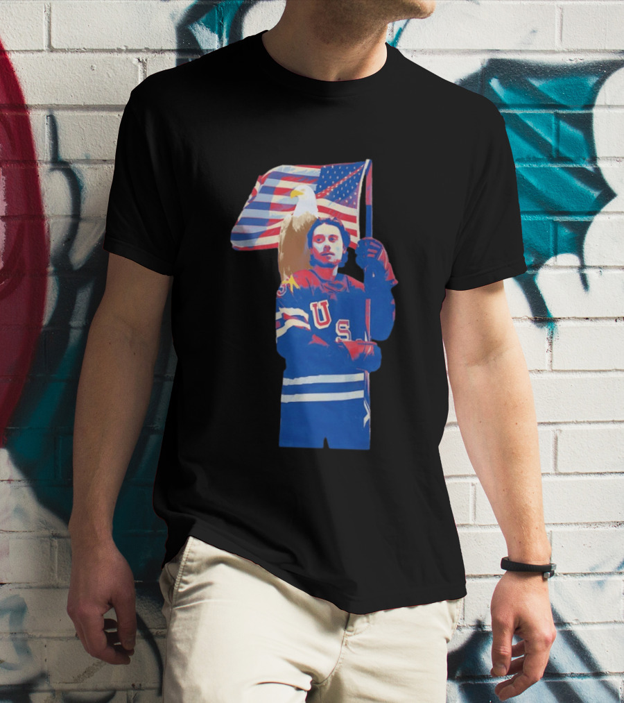 USA Hockey Jack Hughes American Flag Bald Eagle T-Shirt