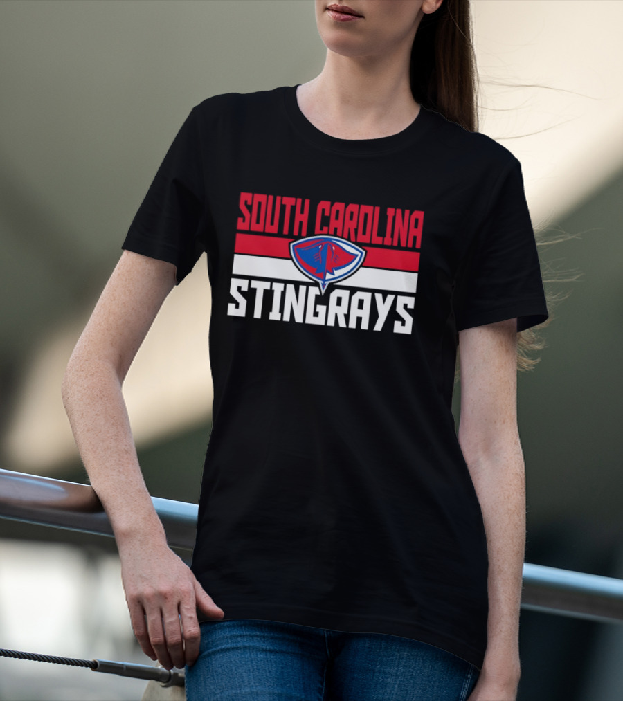 South Carolina Stingrays Hockey Team Logo Bold Red Blue White T-Shirt