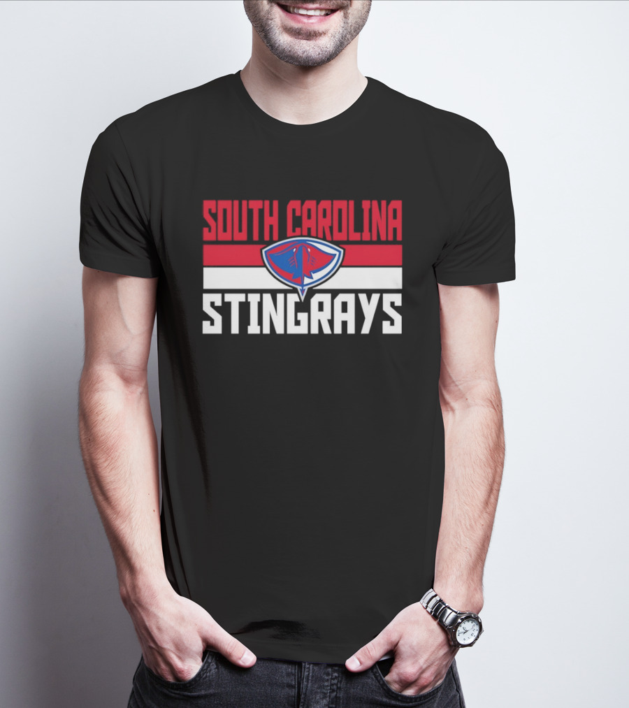 South Carolina Stingrays Hockey Team Logo Bold Red Blue White T-Shirt