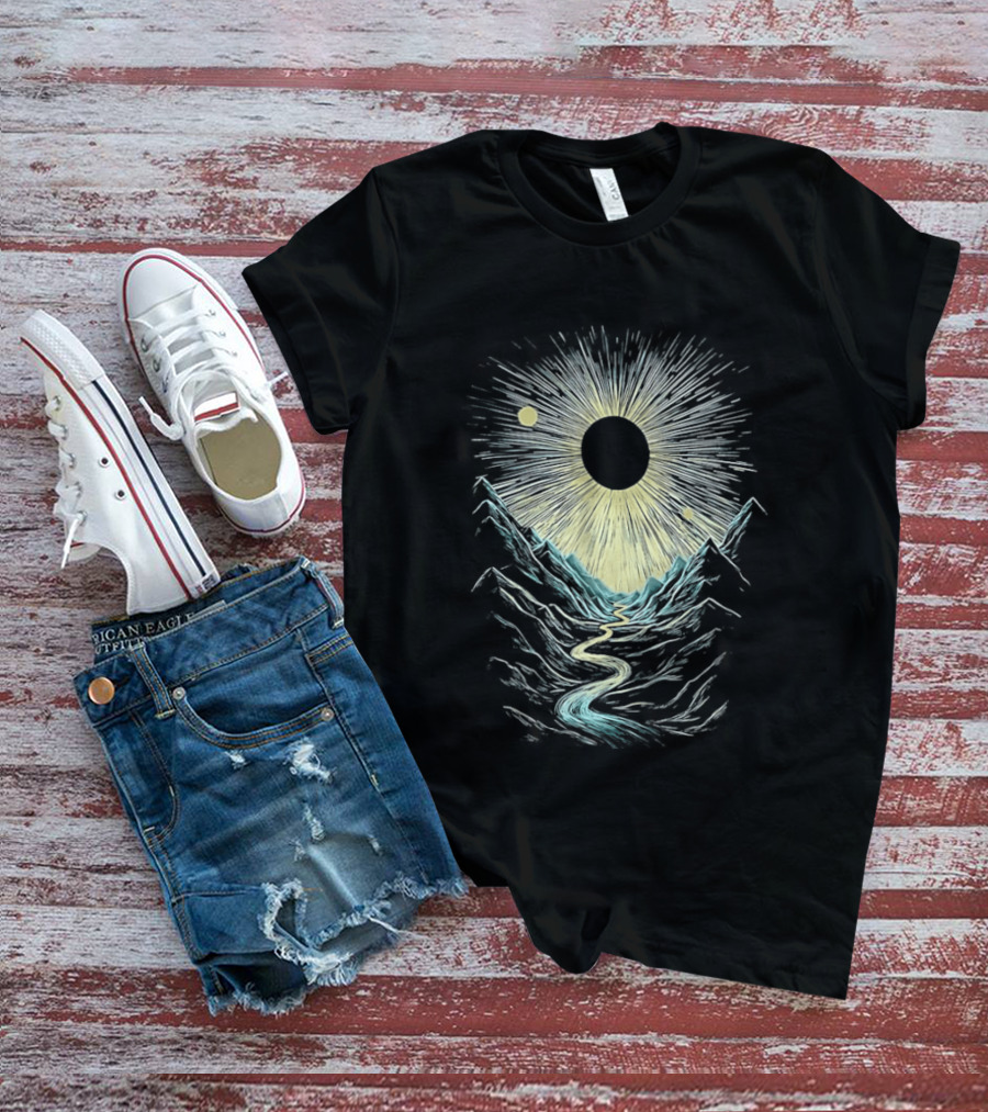 The Moon Illuminating A Scenic Valley And River Landscape T-Shirt