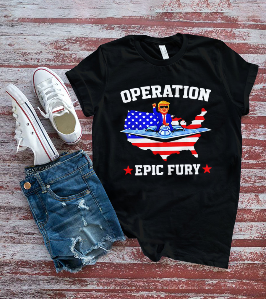 Operation Epic Fury Trump Fighter Jet USA Map T-Shirt