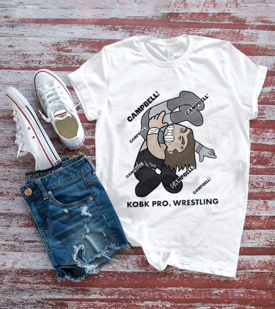 Campbell Kobk Pro Wrestling Black Gloved Wrestler Pinning Move T-Shirt