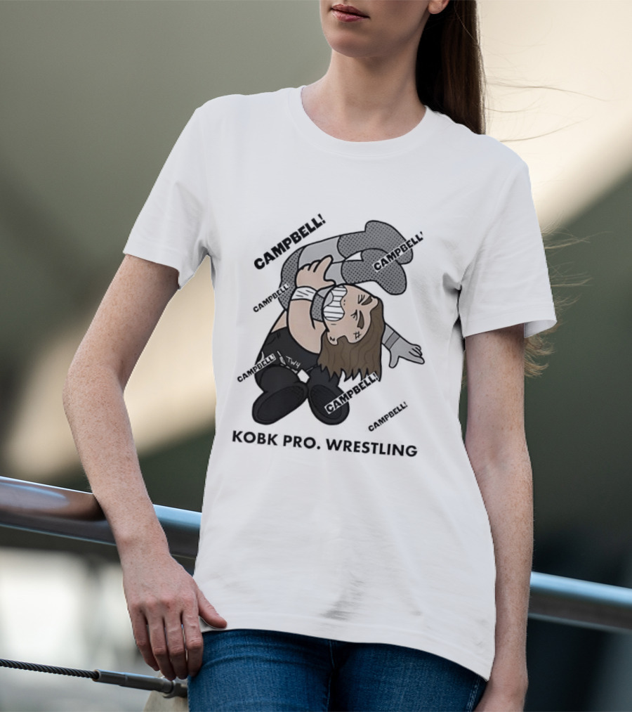 Campbell Kobk Pro Wrestling Black Gloved Wrestler Pinning Move T-Shirt