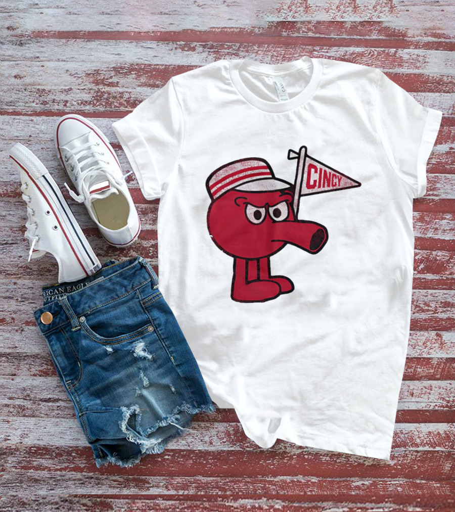 Redbert Cincinnati Reds Queen City Cincy Flag 8 Bit T-Shirt