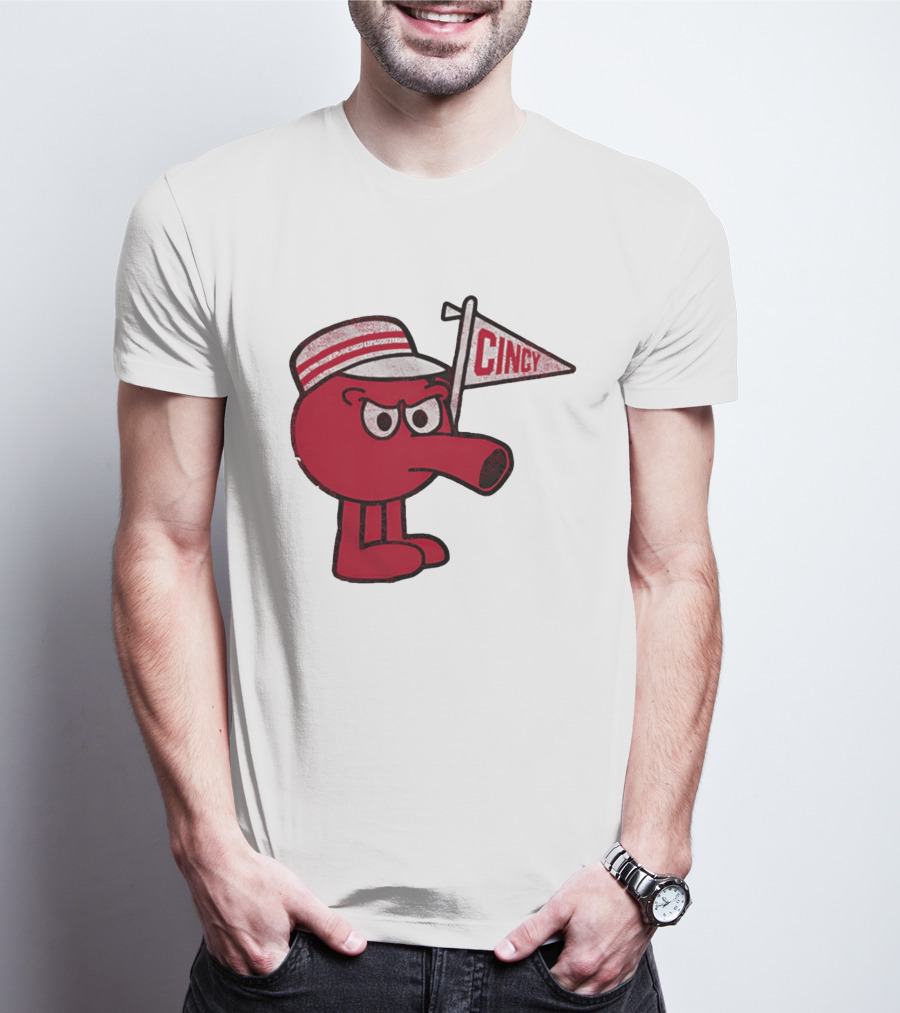 Redbert Cincinnati Reds Queen City Cincy Flag 8 Bit T-Shirt