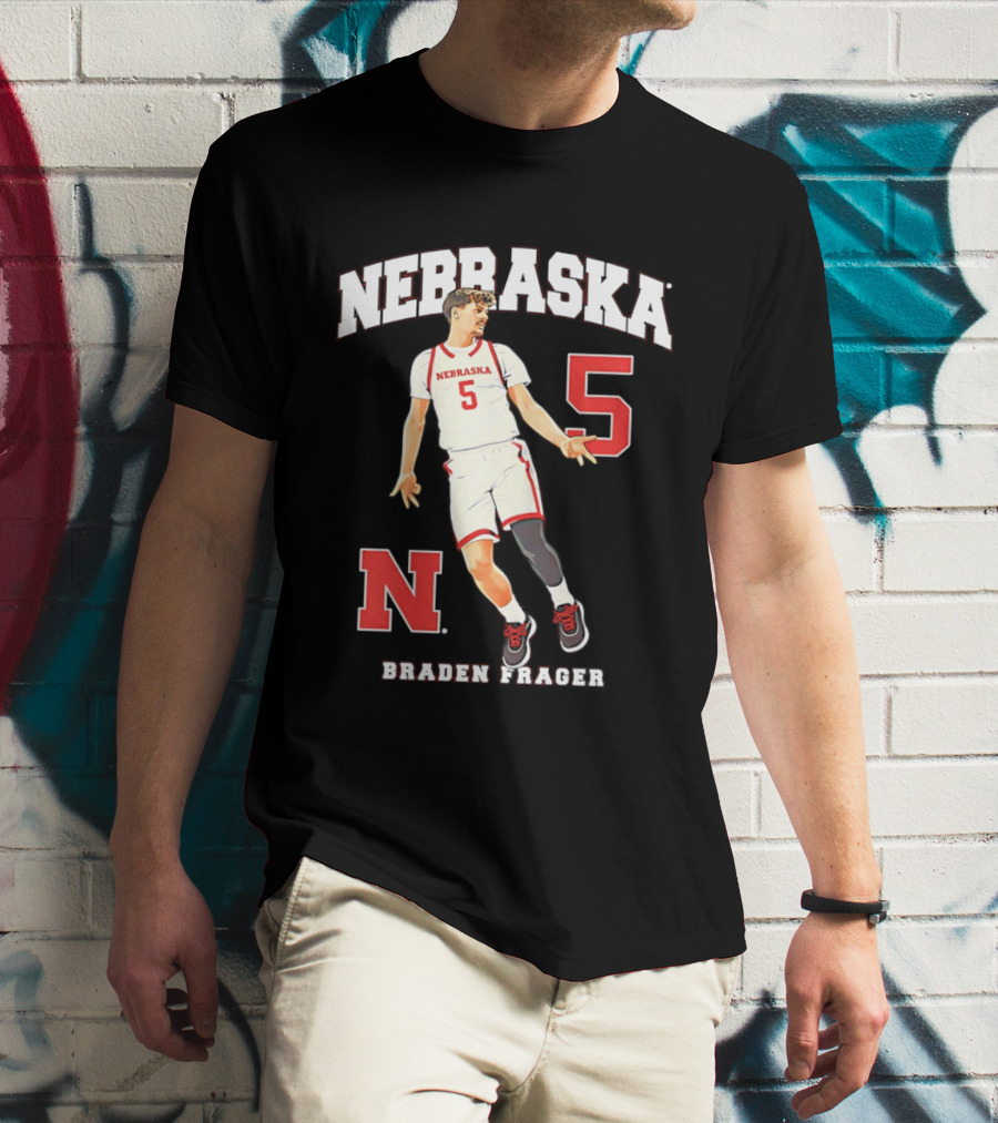 Braden Frager Nebraska Cornhuskers Basketball Number 5 N T-Shirt