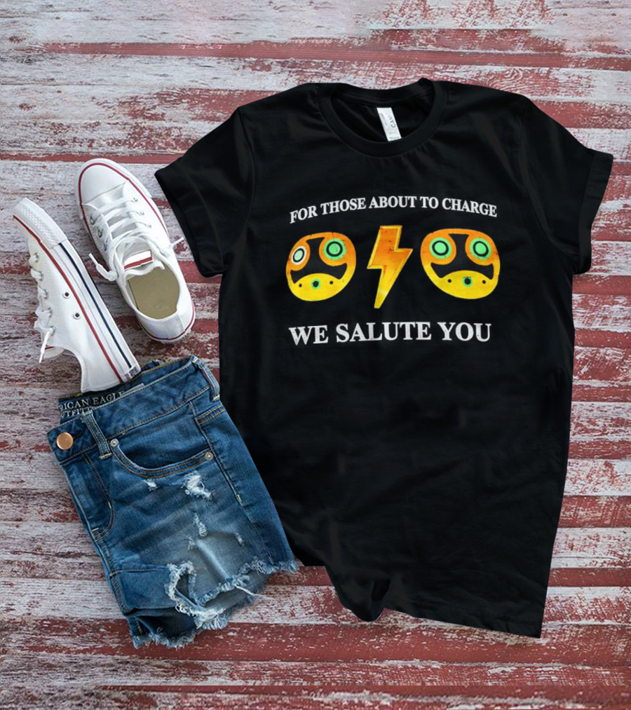 Power Symbol Eyes Bolt Yellow Blue Mask For Those About To Charge We Salute You T-Shirt