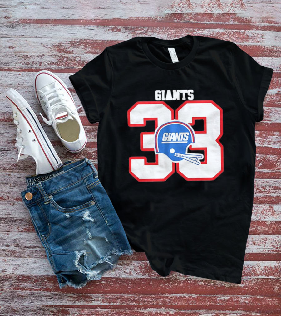 New York Giants 33 Helmet 80s Retro Football T-Shirt
