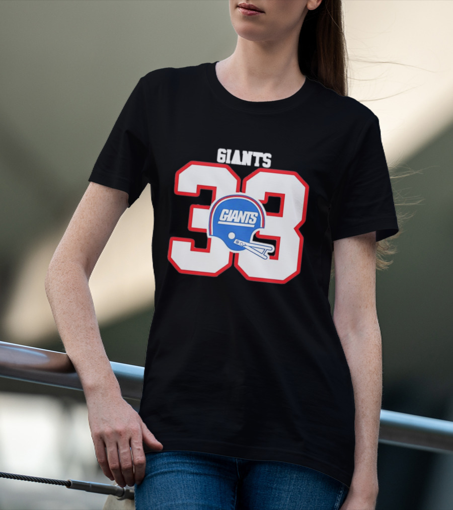 New York Giants 33 Helmet 80s Retro Football T-Shirt