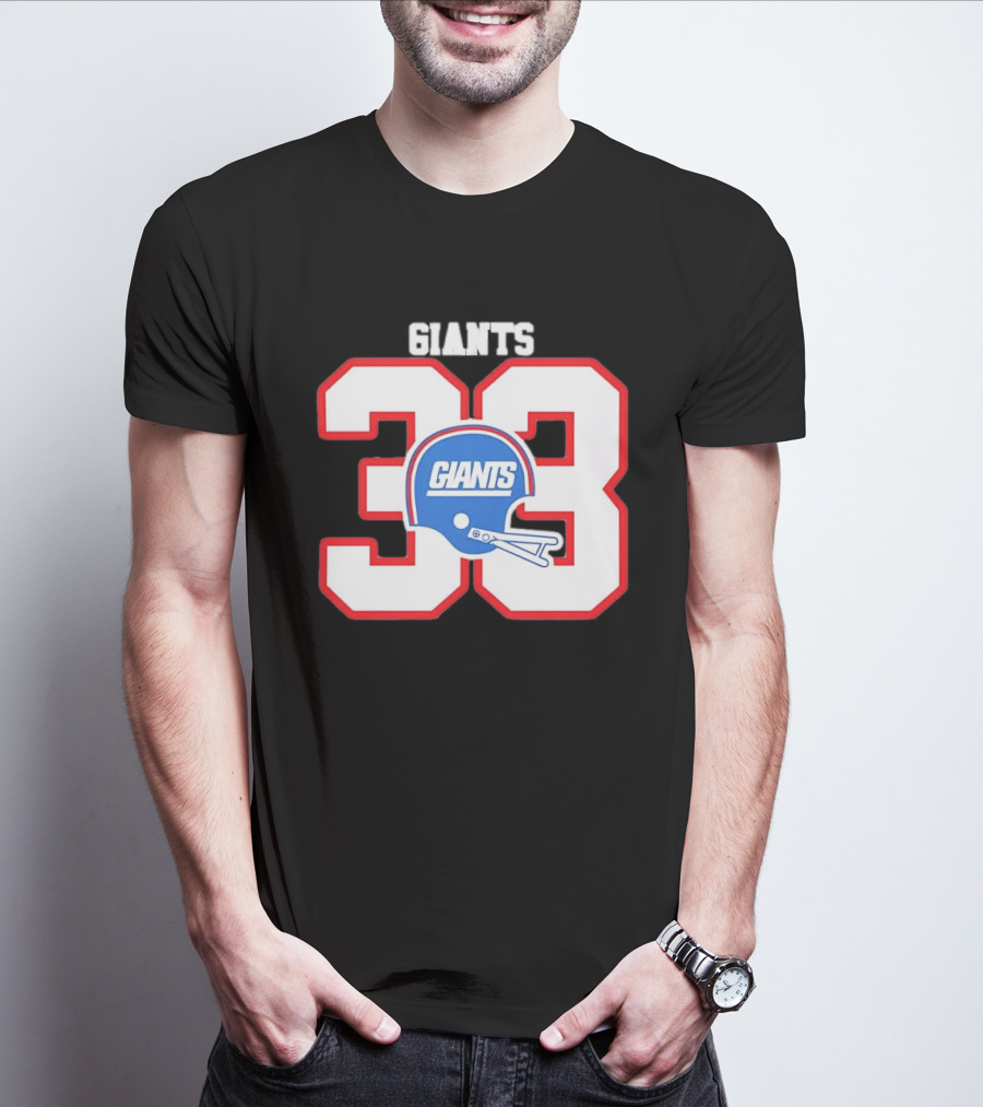 New York Giants 33 Helmet 80s Retro Football T-Shirt