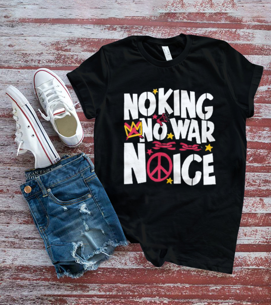 No King No War No ICE Peace Symbol Red Crown Yellow Stars T-Shirt