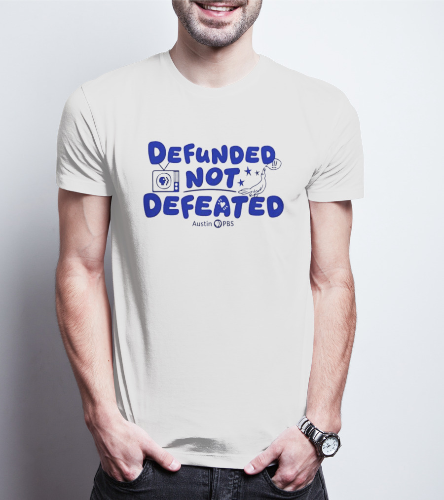 Defunded Not Defeated Austin PBS Vintage Television And Bird T-Shirt