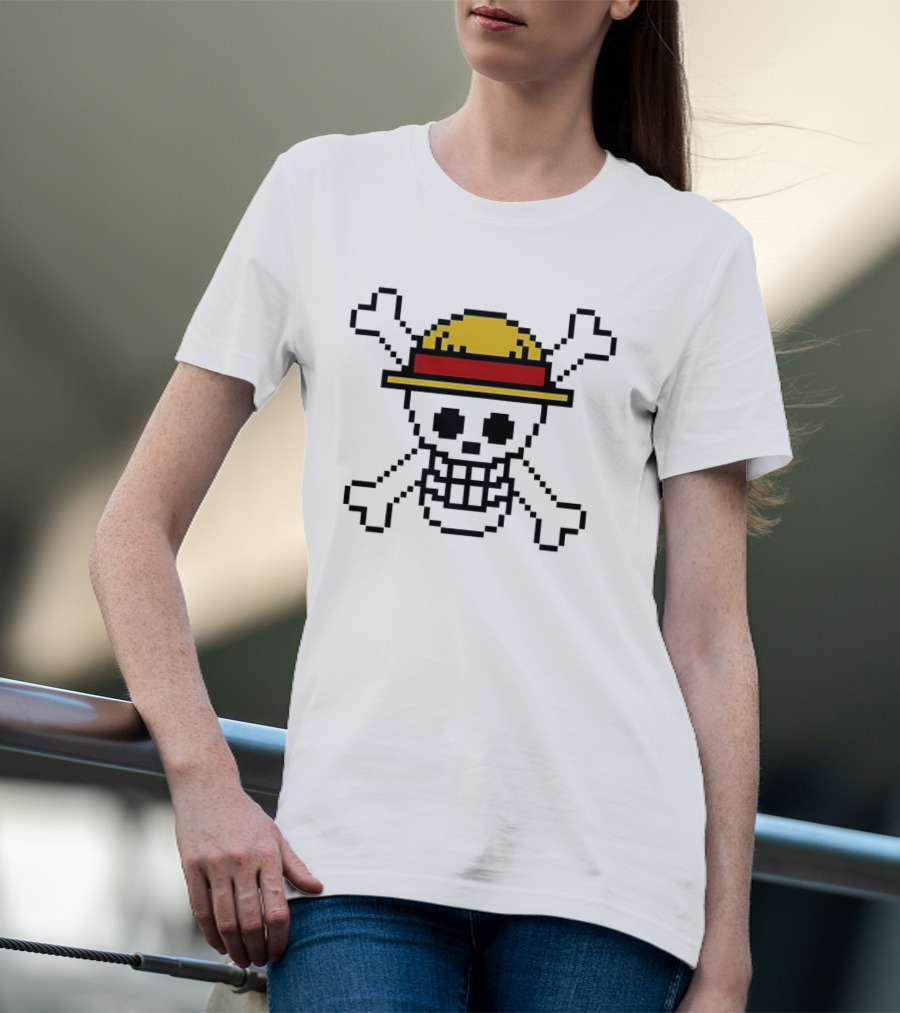 Jolly Roger Pixel Art One Piece Luffy Hat Crossbones T-Shirt