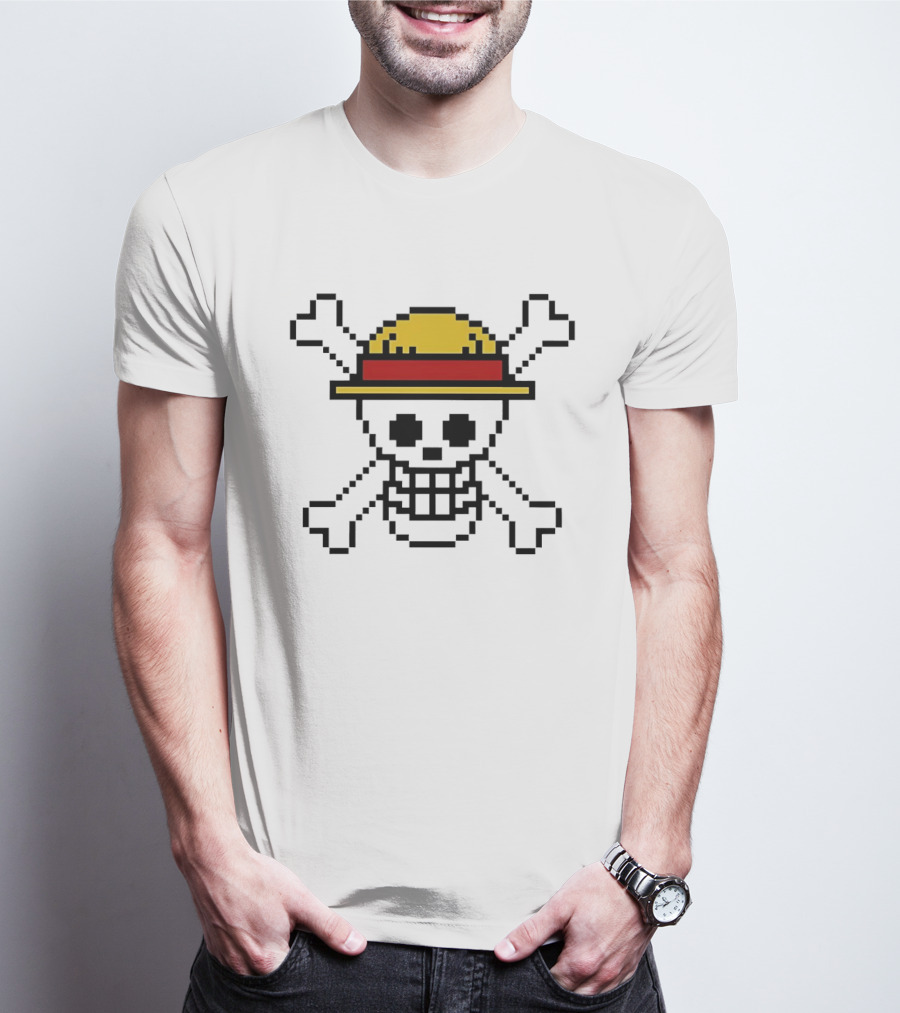Jolly Roger Pixel Art One Piece Luffy Hat Crossbones T-Shirt