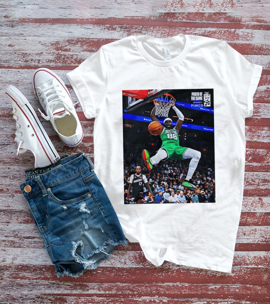 Neemias Queta Boston Celtics Dunk Action Photo With PIMCO At NBA Game T-Shirt