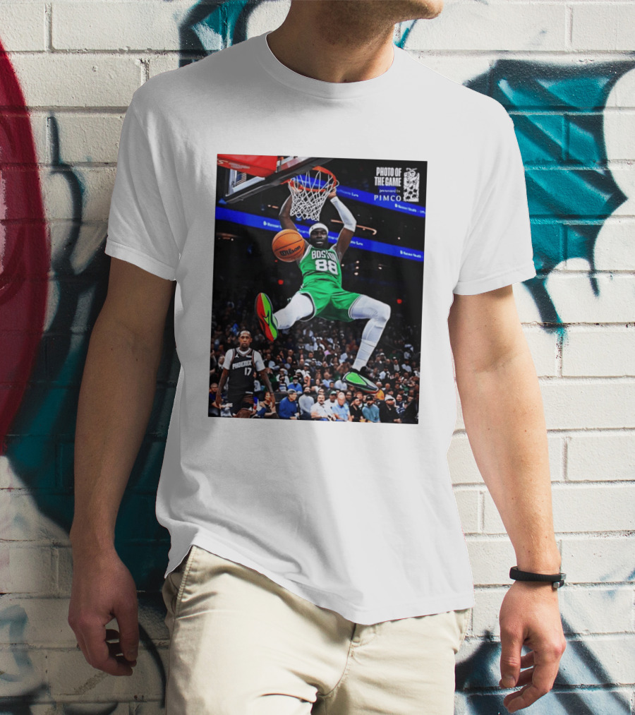 Neemias Queta Boston Celtics Dunk Action Photo With PIMCO At NBA Game T-Shirt