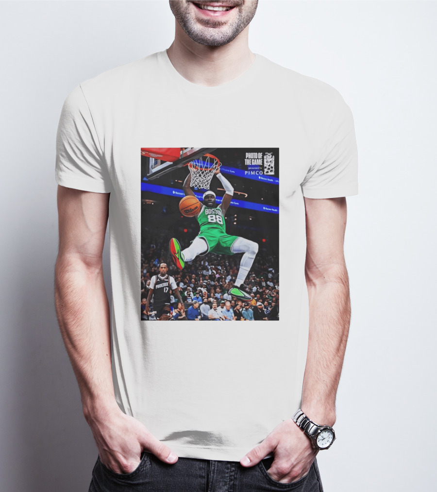 Neemias Queta Boston Celtics Dunk Action Photo With PIMCO At NBA Game T-Shirt