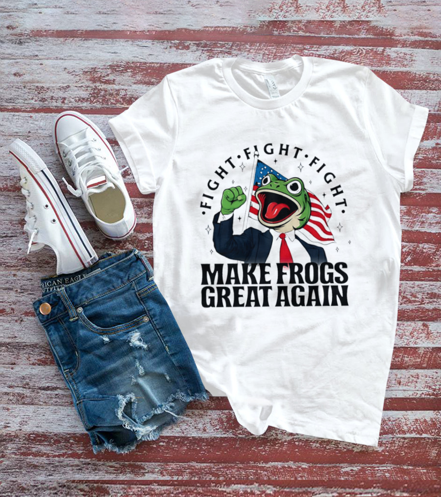 Fight Fight Fight Pepe Suit Make Frogs Great Again USA Flag T-Shirt