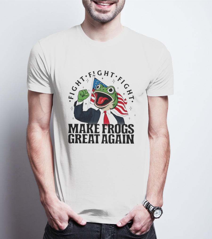 Fight Fight Fight Pepe Suit Make Frogs Great Again USA Flag T-Shirt