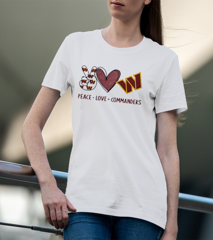 Peace Love Commanders Washington Commanders Football Team Logo Hands Heart Sign T-Shirt