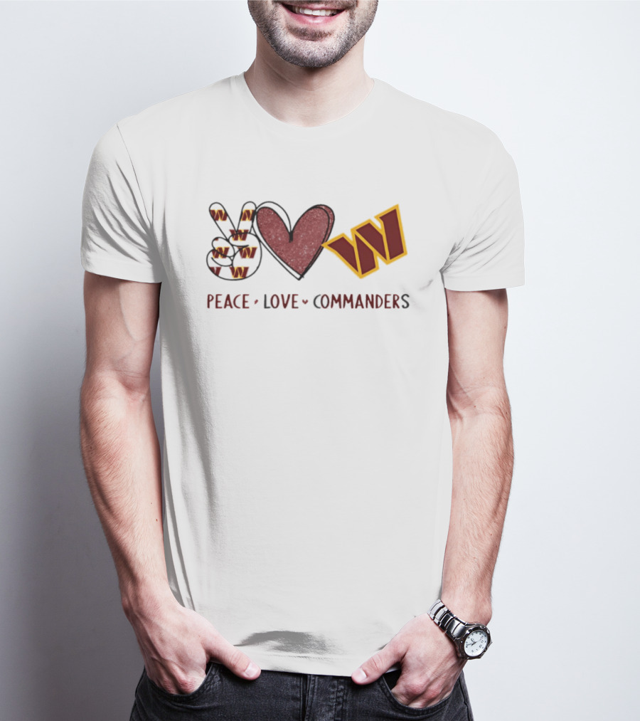 Peace Love Commanders Washington Commanders Football Team Logo Hands Heart Sign T-Shirt