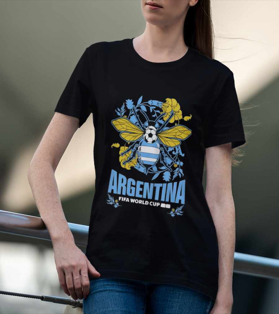 Argentina FIFA World Cup 26 Bee Soccer Ball Wings Floral T-Shirt