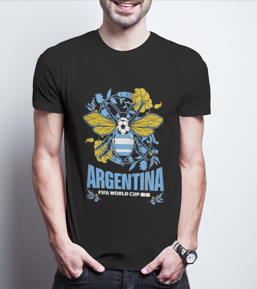 Argentina FIFA World Cup 26 Bee Soccer Ball Wings Floral T-Shirt