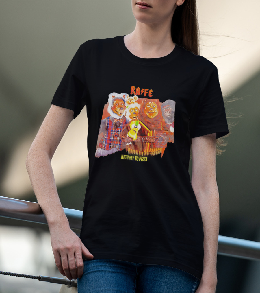 Rafe Highway To Pizza Characters With Animals And Guitar T-Shirt