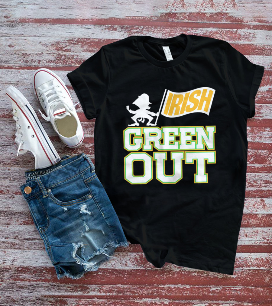 Notre Dame Fighting Irish Green Out Iconic Leprechaun Flag T-Shirt