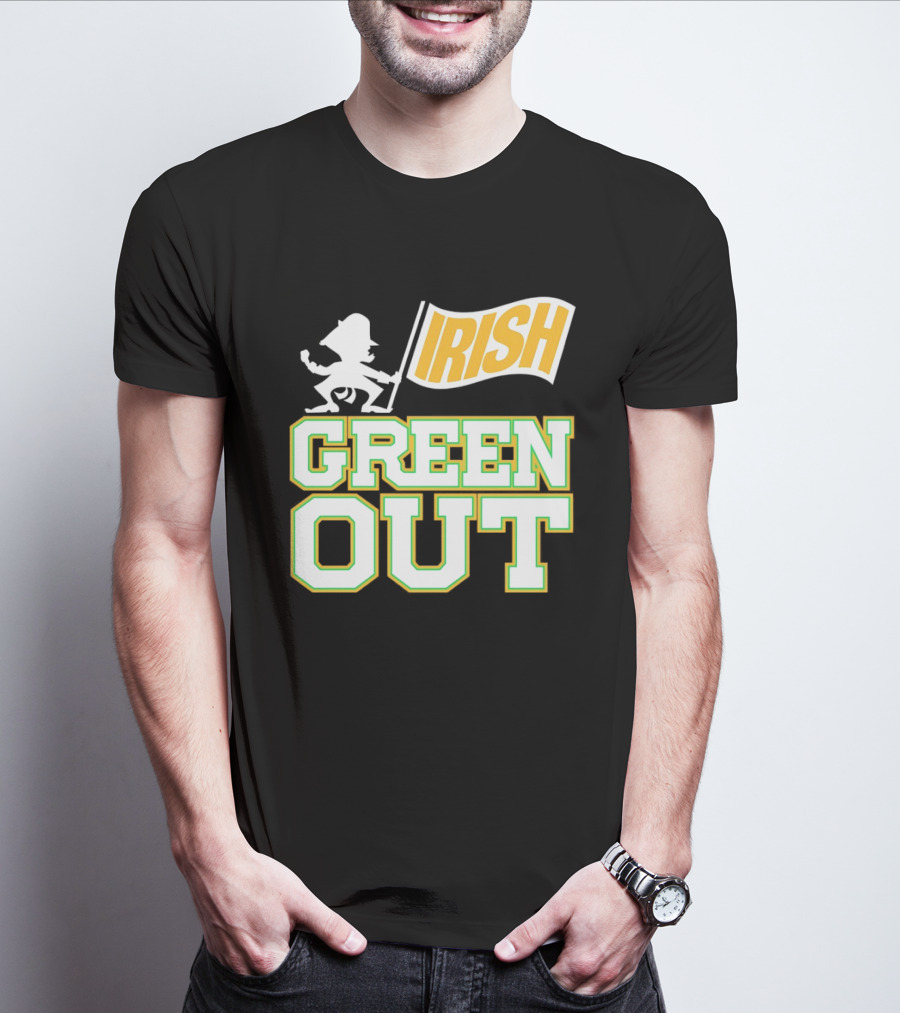 Notre Dame Fighting Irish Green Out Iconic Leprechaun Flag T-Shirt