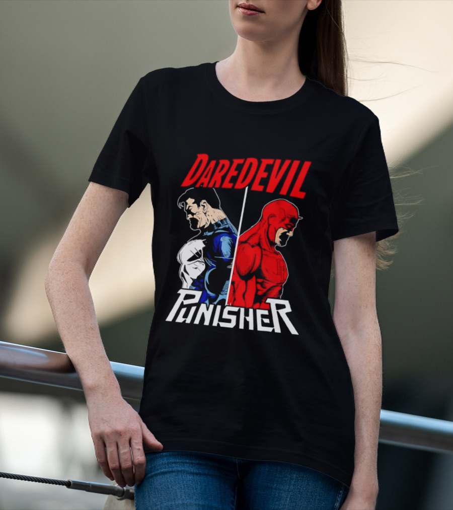 Daredevil Punisher Split Silhouette Marvel Characters T-Shirt