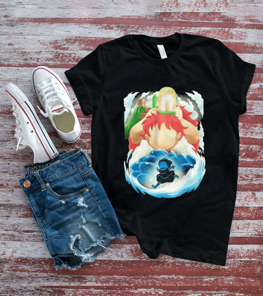 Ponyo Anime 2008 Little Fish Girl Bubble Adventure Scene T-Shirt