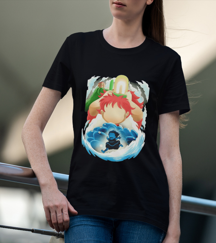 Ponyo Anime 2008 Little Fish Girl Bubble Adventure Scene T-Shirt