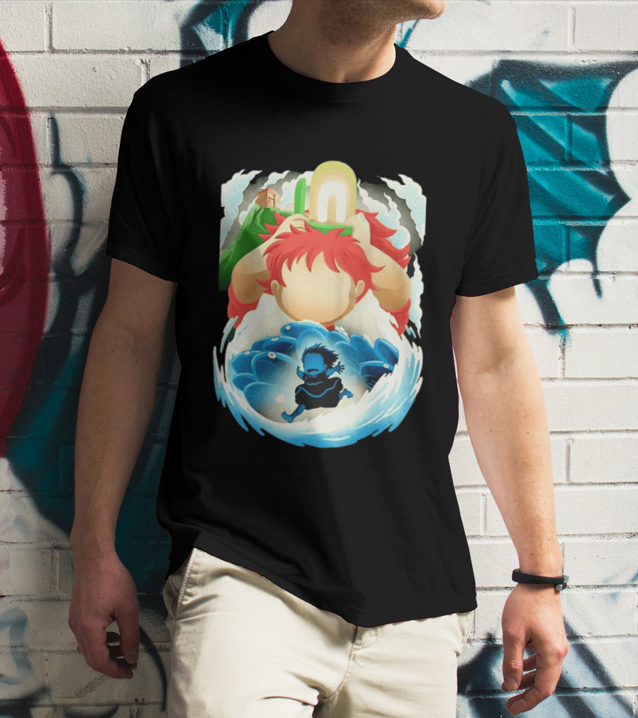 Ponyo Anime 2008 Little Fish Girl Bubble Adventure Scene T-Shirt